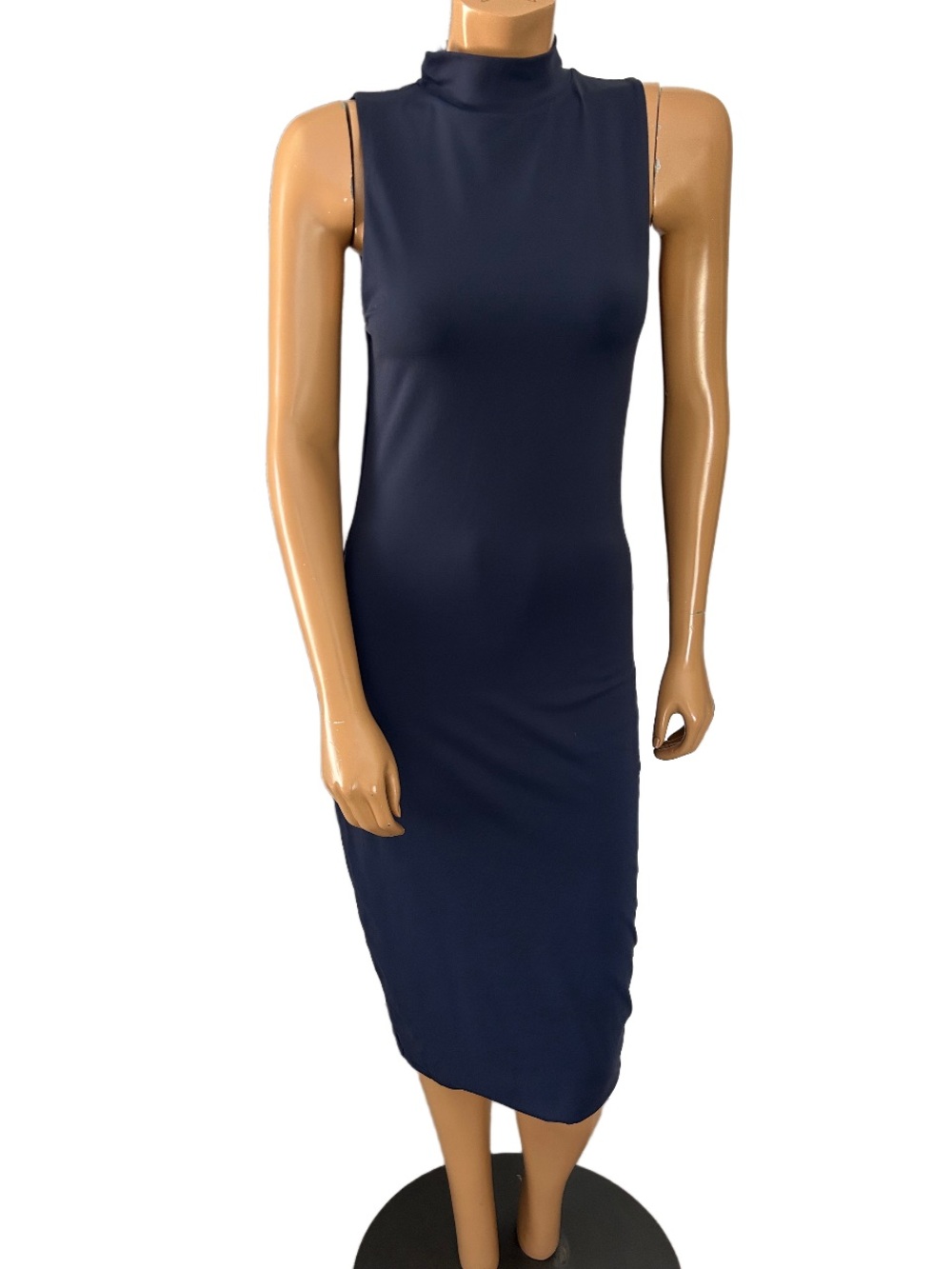 Babaton Sleeveless Contour Mock Neck Midi Dress - Navy Blue